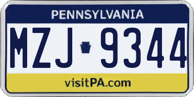 PA license plate MZJ9344