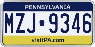 PA license plate MZJ9346