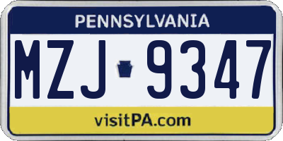 PA license plate MZJ9347