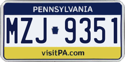 PA license plate MZJ9351