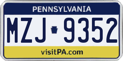 PA license plate MZJ9352