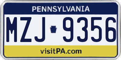 PA license plate MZJ9356