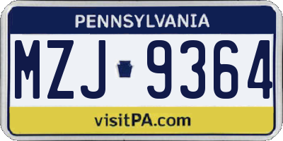 PA license plate MZJ9364