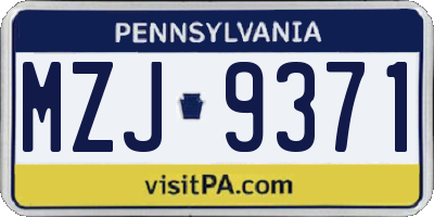 PA license plate MZJ9371