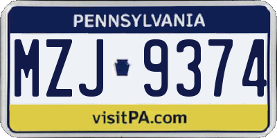 PA license plate MZJ9374