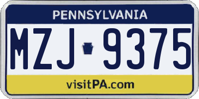PA license plate MZJ9375