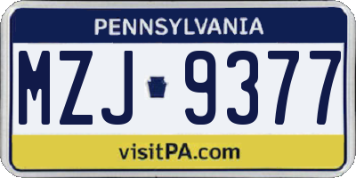 PA license plate MZJ9377