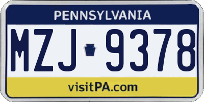 PA license plate MZJ9378