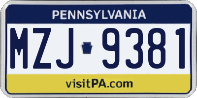 PA license plate MZJ9381