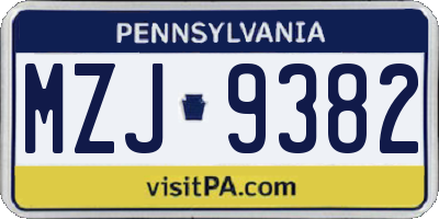 PA license plate MZJ9382