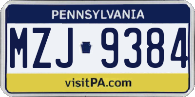 PA license plate MZJ9384