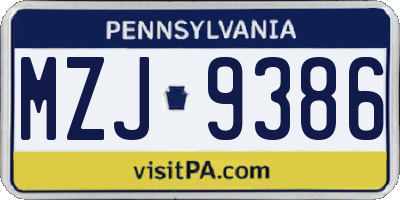 PA license plate MZJ9386
