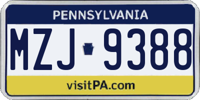 PA license plate MZJ9388