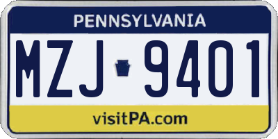 PA license plate MZJ9401