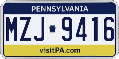 PA license plate MZJ9416