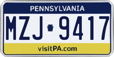 PA license plate MZJ9417