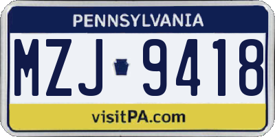 PA license plate MZJ9418