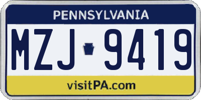 PA license plate MZJ9419