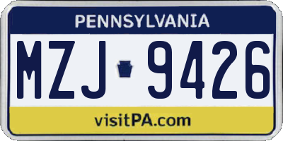 PA license plate MZJ9426