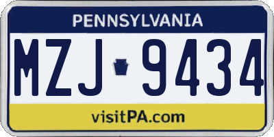 PA license plate MZJ9434