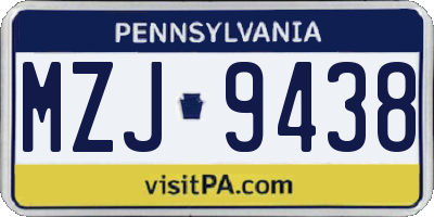 PA license plate MZJ9438