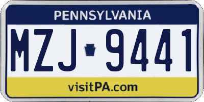 PA license plate MZJ9441