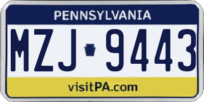 PA license plate MZJ9443
