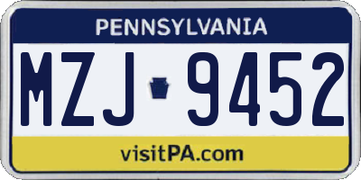 PA license plate MZJ9452