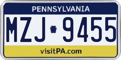 PA license plate MZJ9455