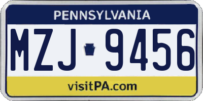 PA license plate MZJ9456