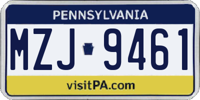 PA license plate MZJ9461