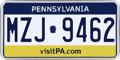 PA license plate MZJ9462
