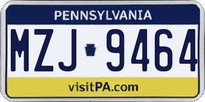 PA license plate MZJ9464
