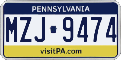 PA license plate MZJ9474
