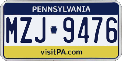 PA license plate MZJ9476