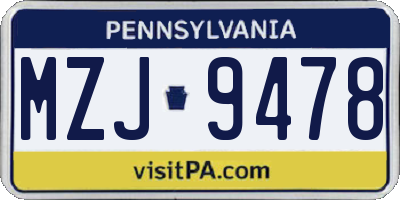 PA license plate MZJ9478