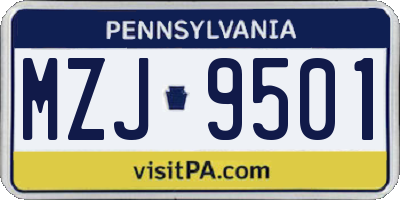 PA license plate MZJ9501