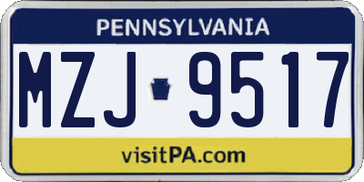 PA license plate MZJ9517