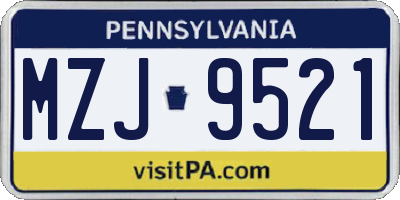 PA license plate MZJ9521