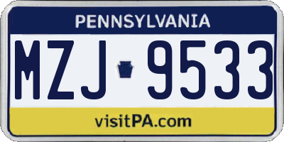 PA license plate MZJ9533