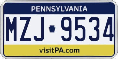 PA license plate MZJ9534
