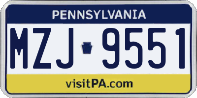 PA license plate MZJ9551
