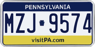 PA license plate MZJ9574