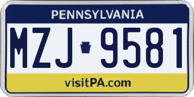PA license plate MZJ9581
