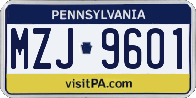 PA license plate MZJ9601