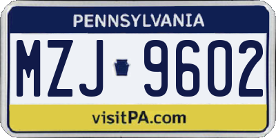 PA license plate MZJ9602