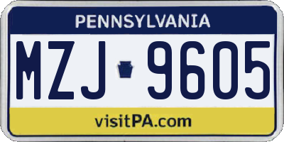 PA license plate MZJ9605