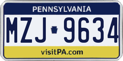 PA license plate MZJ9634