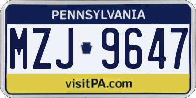 PA license plate MZJ9647