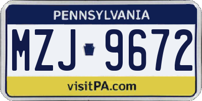 PA license plate MZJ9672